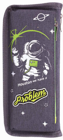 Пенал ЮНЛАНДИЯ, 2 отделения, полиэстер, "Cosmonaut", серый, 21х6х9 см, 270275