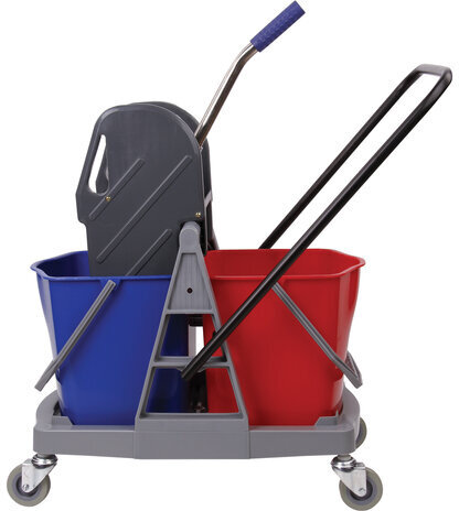 Тележка уборочная BRABIX, 2 съемных ведра 17 л, механический отжим, пластиковый каркас, 606660