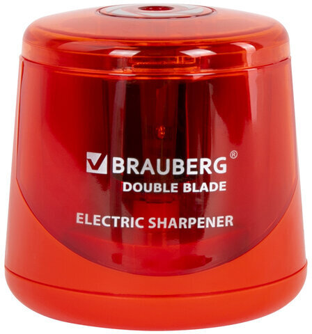 Точилка электрическая BRAUBERG DOUBLE BLADE RED, двойное лезвие, питание от 2 батареек АА, 271338