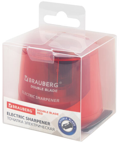 Точилка электрическая BRAUBERG DOUBLE BLADE RED, двойное лезвие, питание от 2 батареек АА, 271338