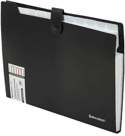 Папка-органайзер на кнопке 12 отделений, BRAUBERG "Extra", А4, черная с белым, 271930