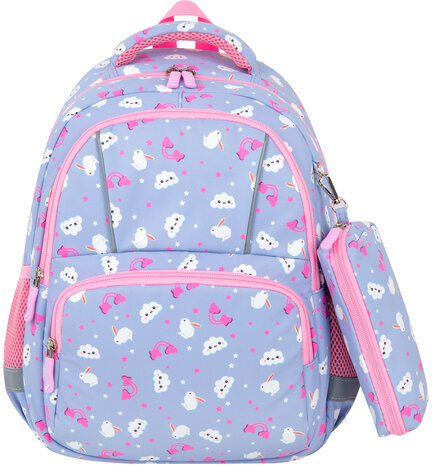 Рюкзак BRAUBERG KIDS SET, с пеналом в комплекте, 2 отделения, "Rainbow clouds", 37x28x16 см, 272100