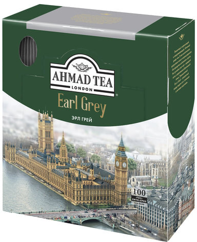 Чай AHMAD (Ахмад) "Earl Grey", черный с ароматом бергамота, 100 пакетиков с ярлычками по 2 г, 595i-08