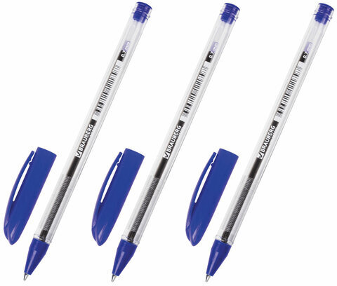 Ручки шариковые масляные BRAUBERG, НАБОР 3 шт., СИНИЕ, "Rite-Oil", узел 0,7 мм, линия письма 0,35 мм, 142152