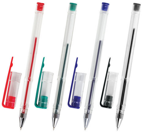 Ручки гелевые STAFF "Basic" GP-789, НАБОР 4 ЦВЕТА, хромированный наконечник, узел 0,5 мм, 142792