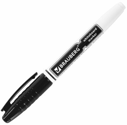 Маркер стираемый для белой доски ЧЕРНЫЙ, BRAUBERG, 4 мм, с клипом, эргономичный корпус, 150846