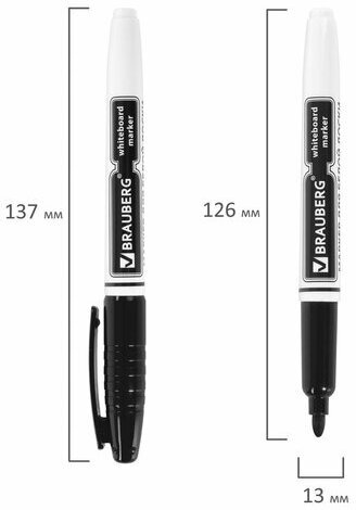 Маркер стираемый для белой доски ЧЕРНЫЙ, BRAUBERG, 4 мм, с клипом, эргономичный корпус, 150846