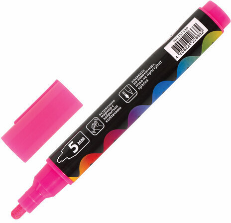 Маркер меловой "POP-ART" РОЗОВЫЙ, 5 мм, стираемый, для гладких поверхностей, BRAUBERG, 151530