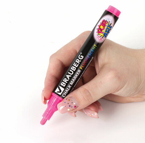 Маркер меловой "POP-ART" РОЗОВЫЙ, 5 мм, стираемый, для гладких поверхностей, BRAUBERG, 151530