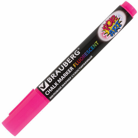 Маркер меловой "POP-ART" РОЗОВЫЙ, 5 мм, стираемый, для гладких поверхностей, BRAUBERG, 151530