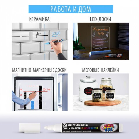 Маркер меловой "POP-ART" РОЗОВЫЙ, 5 мм, стираемый, для гладких поверхностей, BRAUBERG, 151530