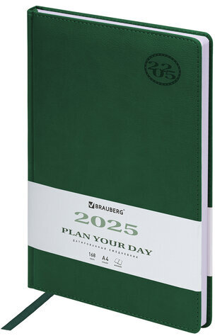 Ежедневник датированный 2025, БОЛЬШОЙ ФОРМАТ, 210х297 мм, А4, BRAUBERG "Favorite", под кожу, зеленый, 115731