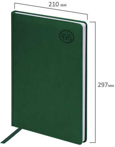 Ежедневник датированный 2025, БОЛЬШОЙ ФОРМАТ, 210х297 мм, А4, BRAUBERG "Favorite", под кожу, зеленый, 115731