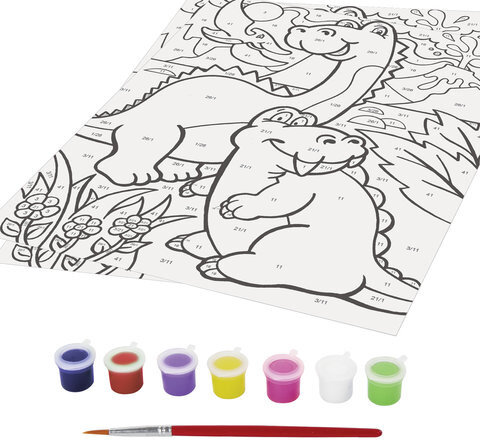 Раскраска по номерам А4, ЮНЛАНДИЯ "ДИНОЗАВРЫ", С АКРИЛОВЫМИ КРАСКАМИ, на картоне, кисть, 661595