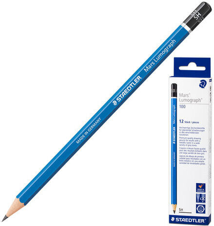Карандаш чернографитный STAEDTLER ПРЕМИУМ (Германия), 1 шт., "Mars Lumograph", 5H, без резинки, грифель 2 мм, 100-5H