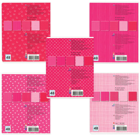 Тетрадь А5, 48 л., АЛЬТ, скоба, клетка, глянцевый лак, "FRESH - РОЗОВАЯ" (5 видов), 7-48-442