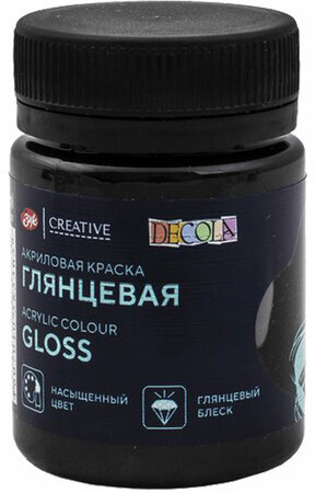 Краска акриловая глянцевая "Декола", банка 50 мл, черная, 2928810