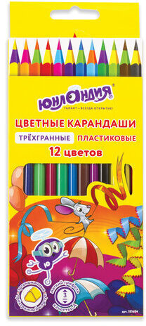 Карандаши цветные ЮНЛАНДИЯ "КАРНАВАЛ", 12 цветов, пластиковые, заточенные, трехгранный корпус, 181684