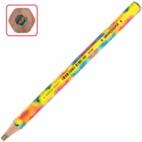 Карандаш с многоцветным грифелем МЯГКИЙ, 1 шт., ЮНЛАНДИЯ "MAGIC", классические цвета, утолщенный, 181789