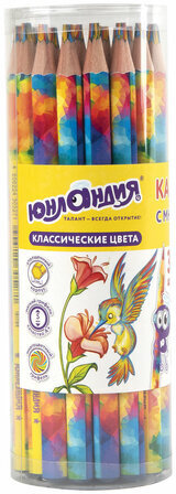 Карандаш с многоцветным грифелем МЯГКИЙ, 1 шт., ЮНЛАНДИЯ "MAGIC", классические цвета, утолщенный, 181789