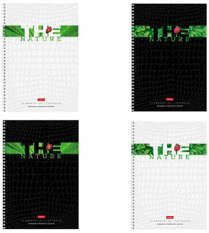Тетрадь А4, 96 л., HATBER гребень, клетка, тиснение CROCO, "Nature" (4 вида в спайке), 96Т4тВ1гр