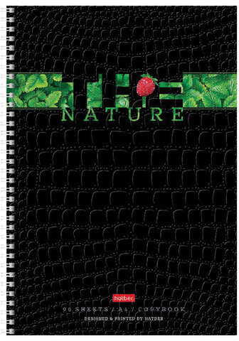Тетрадь А4, 96 л., HATBER гребень, клетка, тиснение CROCO, "Nature" (4 вида в спайке), 96Т4тВ1гр