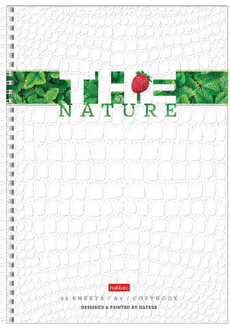 Тетрадь А4, 96 л., HATBER гребень, клетка, тиснение CROCO, "Nature" (4 вида в спайке), 96Т4тВ1гр