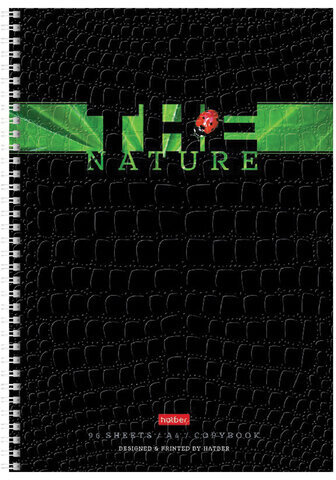 Тетрадь А4, 96 л., HATBER гребень, клетка, тиснение CROCO, "Nature" (4 вида в спайке), 96Т4тВ1гр