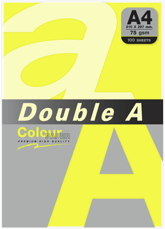 Бумага цветная DOUBLE A, А4, 75 г/м2, 100 л., неон, желтая
