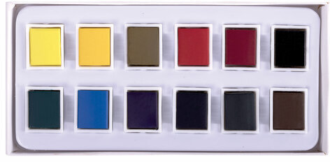 Акварель художественная в кюветах НАБОР 12 цветов по 2,5 г, BRAUBERG ART DEBUT, 191776