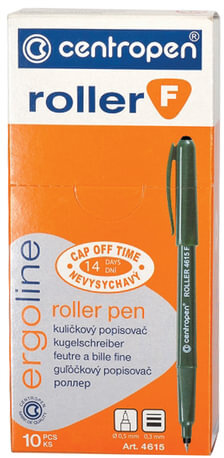 Ручка-роллер CENTROPEN, ЧЕРНАЯ, трехгранная, корпус зеленый, узел 0,5 мм, линия письма 0,3 мм, 4615, 3 4615 0112