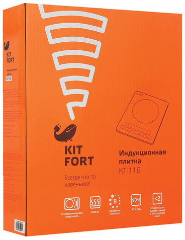 Плитка электрическая индукционная KITFORT КТ-116, 1600 Вт, 1 конфорка, 8 режимов, 8 программ, сенсорное управление, черная, KT-116