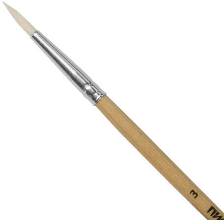 Кисть ПИФАГОР, КОЗА, круглая, № 3, деревянная лакированная ручка, с колпачком, 200826