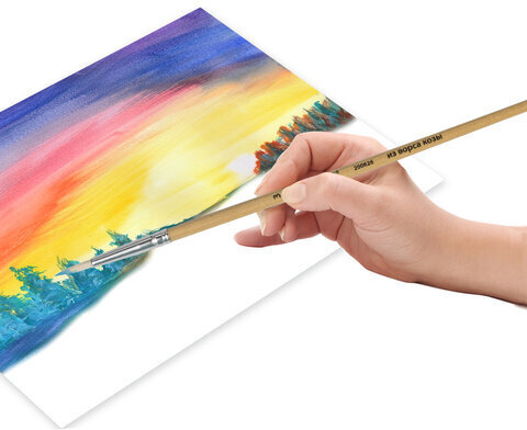 Кисть ПИФАГОР, КОЗА, круглая, № 3, деревянная лакированная ручка, с колпачком, 200826