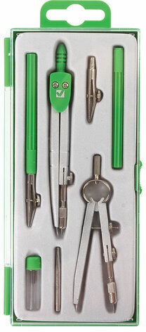 Готовальня BRAUBERG &quot;Klasse&quot;, 7 предметов: циркуль+кронциркуль, рейсфедер + держатель, 2 вставки, грифель, 210344