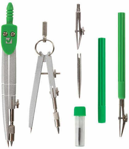 Готовальня BRAUBERG "Klasse", 7 предметов: циркуль+кронциркуль, рейсфедер + держатель, 2 вставки, грифель, 210344