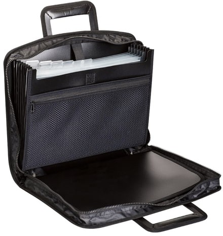 Папка-портфель пластиковая BRAUBERG А4+ (355х290х60 мм), выдвижные ручки, 9 отделений, 1 карман, черная, 225168