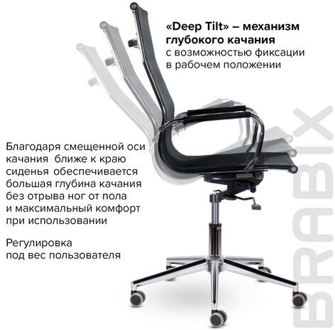 Кресло офисное BRABIX PREMIUM "Net EX-533", хром, сетка, черное, 532546