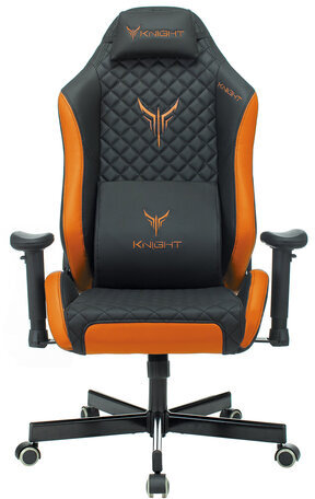 Кресло компьютерное Knight EXPLORE, 2 подушки, экокожа премиум, черное/оранжевое, 1628886