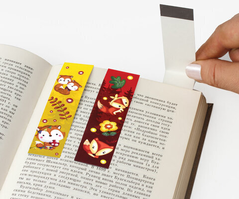 Закладки для книг с магнитом "ЛИСЯТА", набор 6 шт., блестки, 25x196 мм, ЮНЛАНДИЯ, 111639