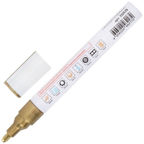 Маркер-краска лаковый (paint marker) 2-4 мм, ЗОЛОТИСТЫЙ, НИТРО-ОСНОВА, STAFF PROFIT, для любых поверхностей, 152579