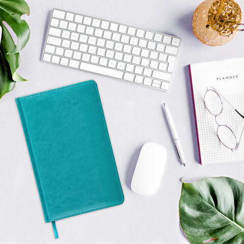 Ежедневник недатированный А5 138х213 мм BRAUBERG "Imperial" под кожу, 160 л., бирюзовый, 111857