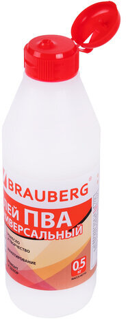 Клей ПВА BRAUBERG, 0,5 кг, универсальный (бумага, картон, дерево), 600982