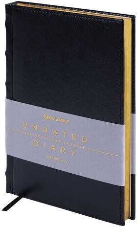 Ежедневник недатированный А5 138х213 мм BRAUBERG "FLAME", под кожу, 160 л., черный, золотой срез, 113426