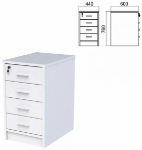 Тумба приставная "Арго", 440х600х760 мм, 4 ящика, замок, серый (КОМПЛЕКТ)