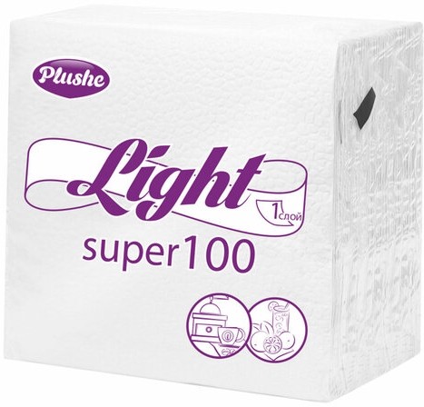 Салфетки бумажные 90 штук, 22,5х22,5 см, PLUSHE Light, белые, 100% целлюлоза