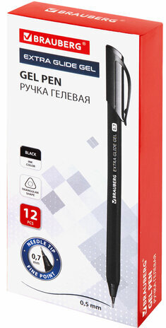 Ручка гелевая BRAUBERG "Extra Glide Gel", ЧЕРНАЯ, трехгранная, игольчатый наконечник 0,7 мм, линия 0,5 мм, 144077