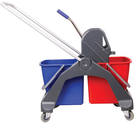 Тележка уборочная BRABIX, 2 съемных ведра 30 л, механический отжим, пластиковый каркас, фиксирующаяся ручка, 606661