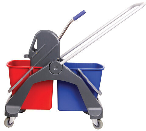 Тележка уборочная BRABIX, 2 съемных ведра 30 л, механический отжим, пластиковый каркас, фиксирующаяся ручка, 606661