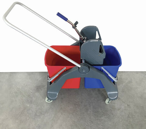 Тележка уборочная BRABIX, 2 съемных ведра 30 л, механический отжим, пластиковый каркас, фиксирующаяся ручка, 606661